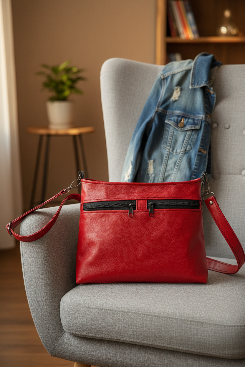 Sac rouge fauteuil veste jean