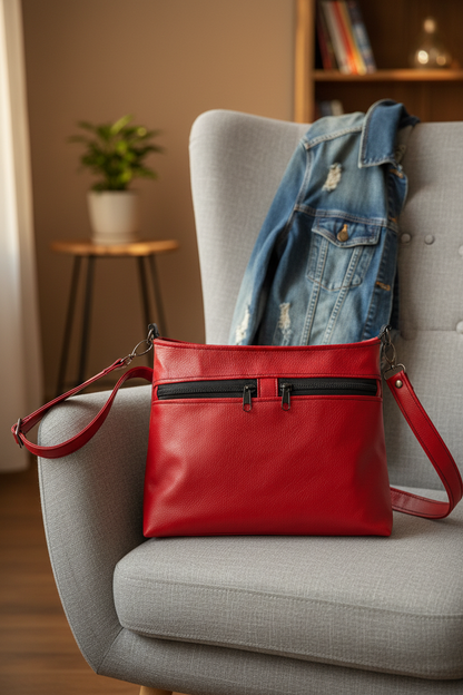 Sac rouge fauteuil veste jean